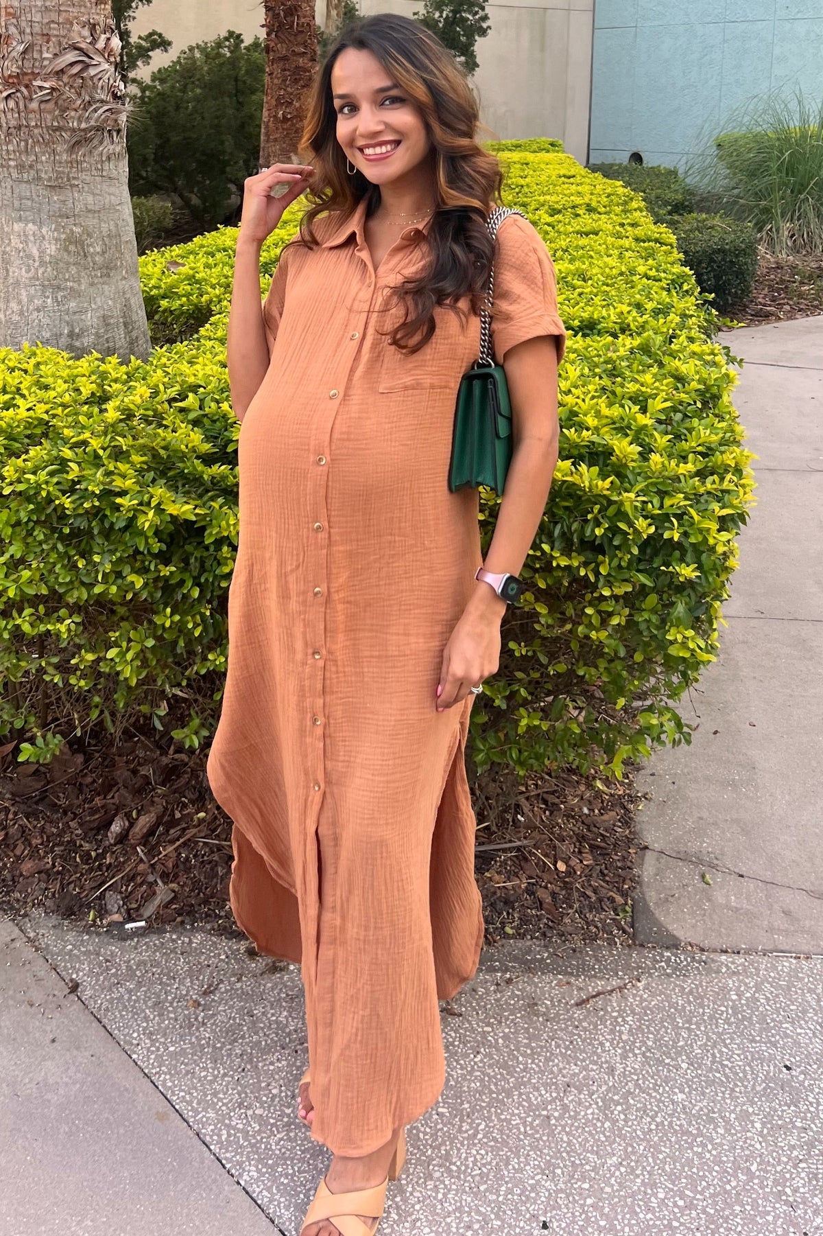 Nursing Friendly Button Down Maternity Midi Dress by PinkBlush (view 7 of 17)