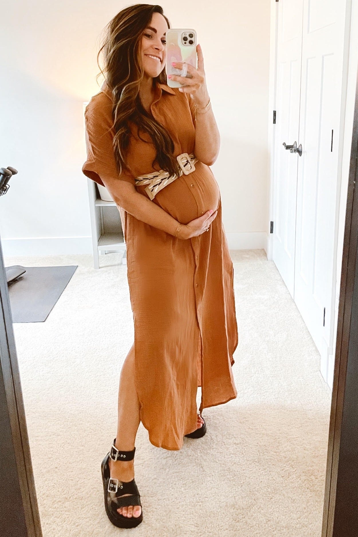 Nursing Friendly Button Down Maternity Midi Dress by PinkBlush (view 9 of 17)