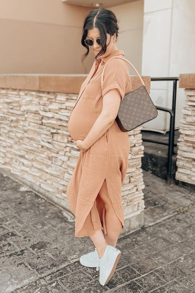 Nursing Friendly Button Down Maternity Midi Dress by PinkBlush (view 10 of 17)