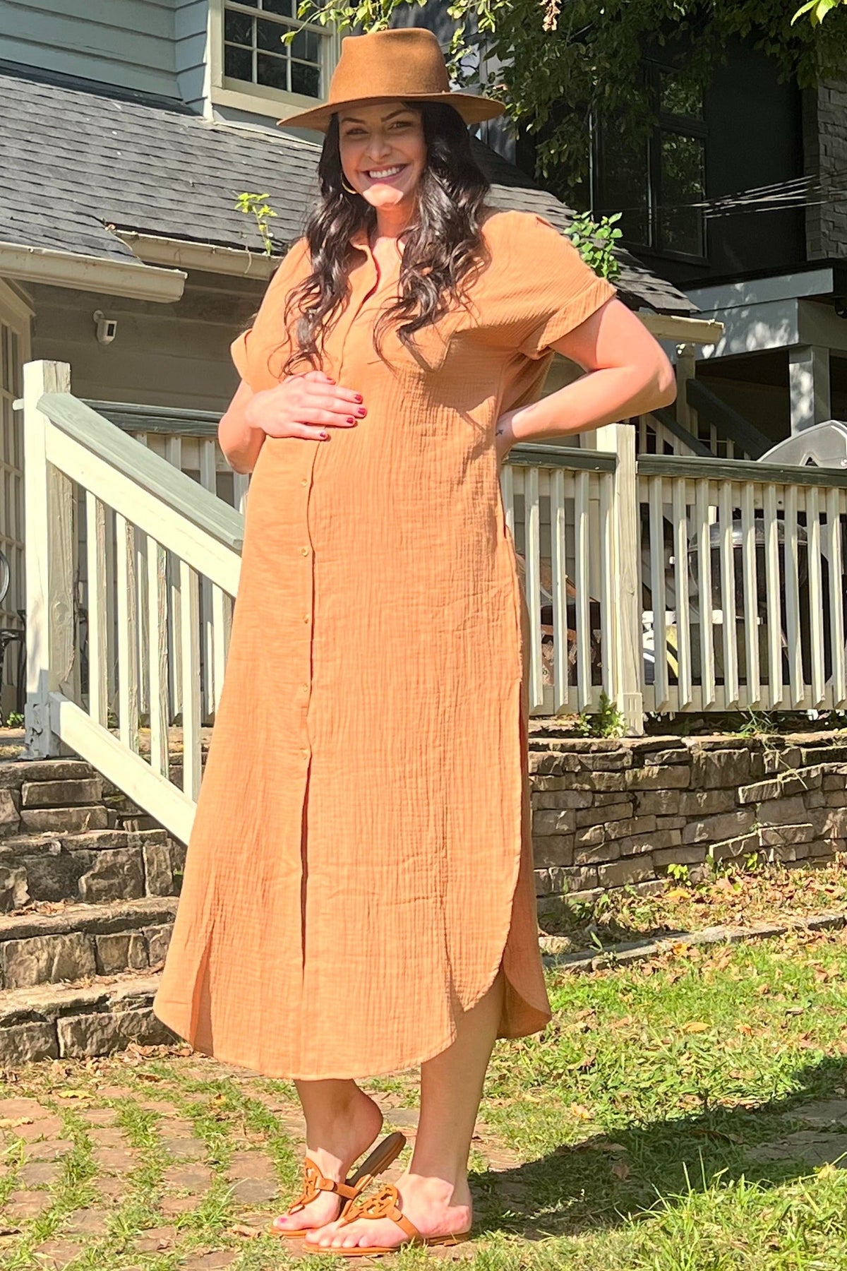 Nursing Friendly Button Down Maternity Midi Dress by PinkBlush (view 12 of 17)