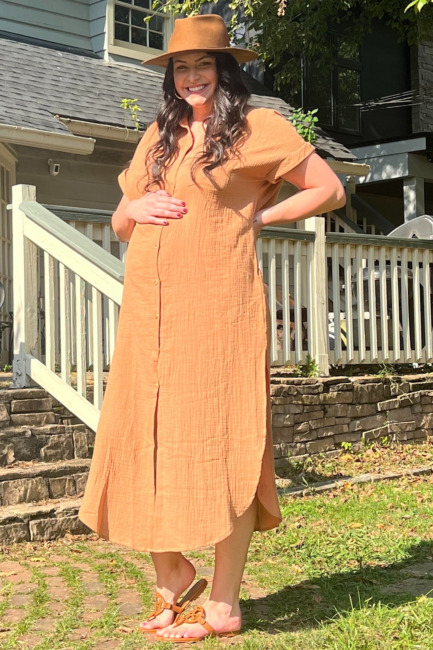 Nursing Friendly Button Down Maternity Midi Dress by PinkBlush (view 12 of 17)