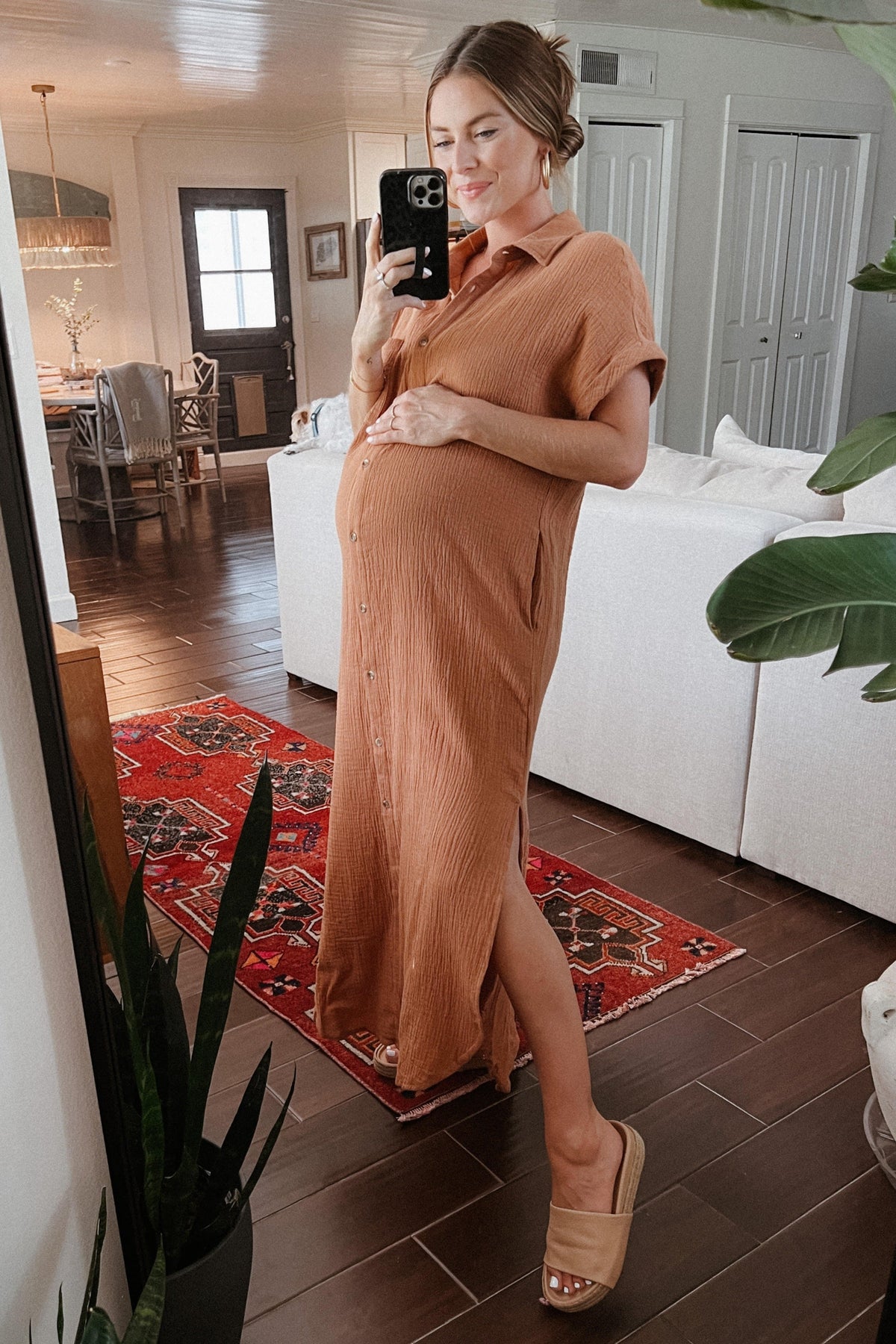Nursing Friendly Button Down Maternity Midi Dress by PinkBlush (view 13 of 17)