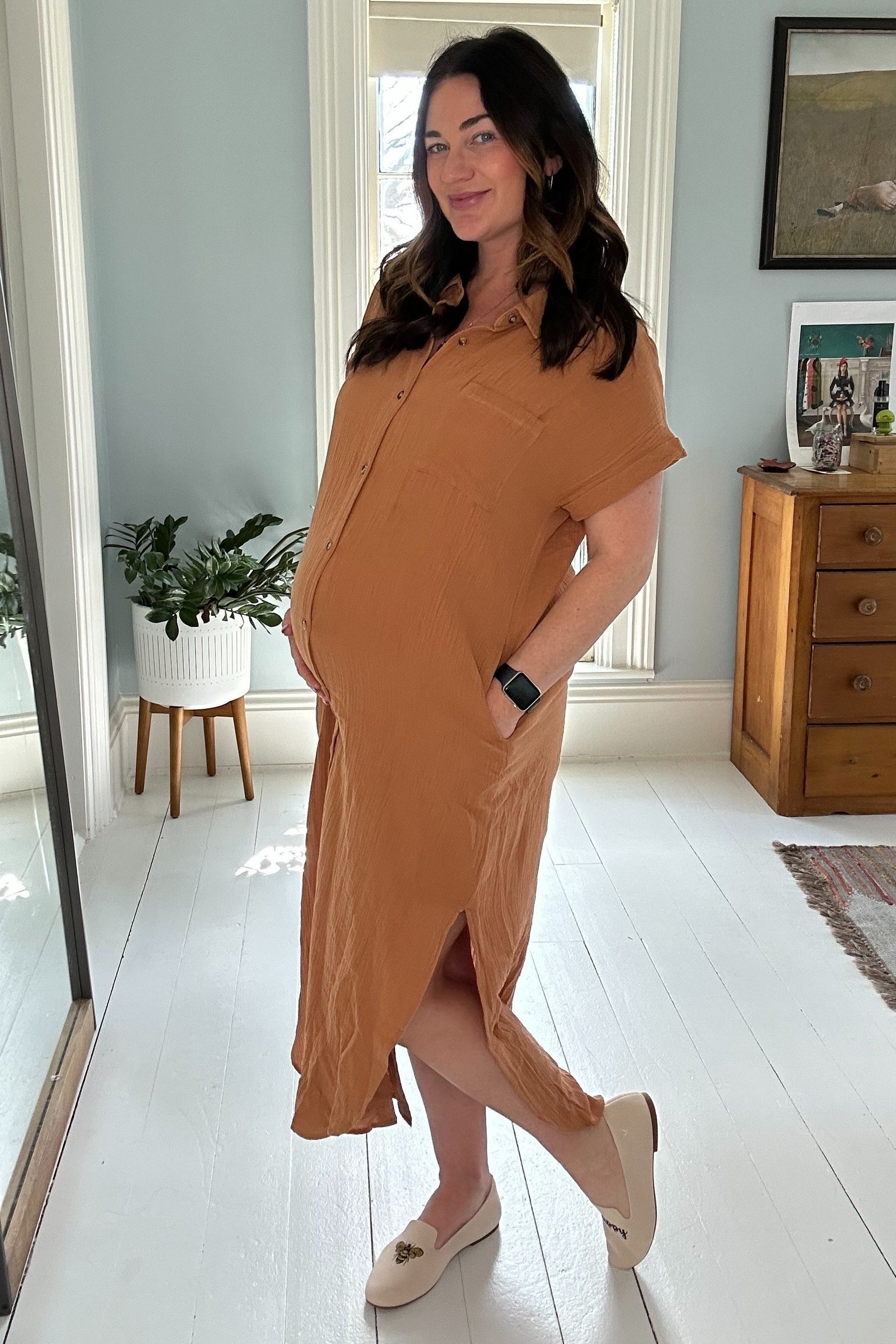 Nursing Friendly Button Down Maternity Midi Dress by PinkBlush (view 16 of 17)