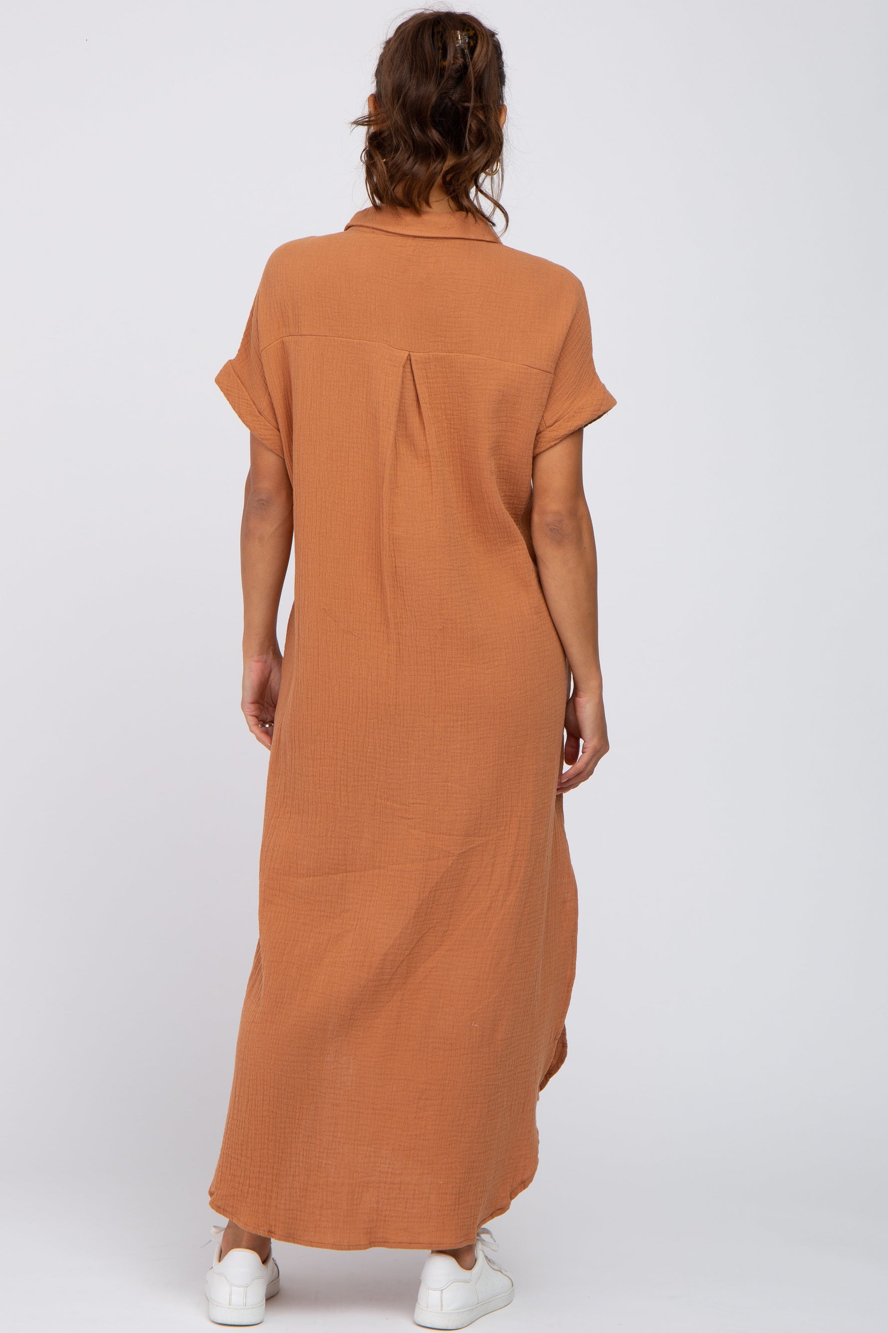 Nursing Friendly Button Down Maternity Midi Dress by PinkBlush (view 3 of 17)