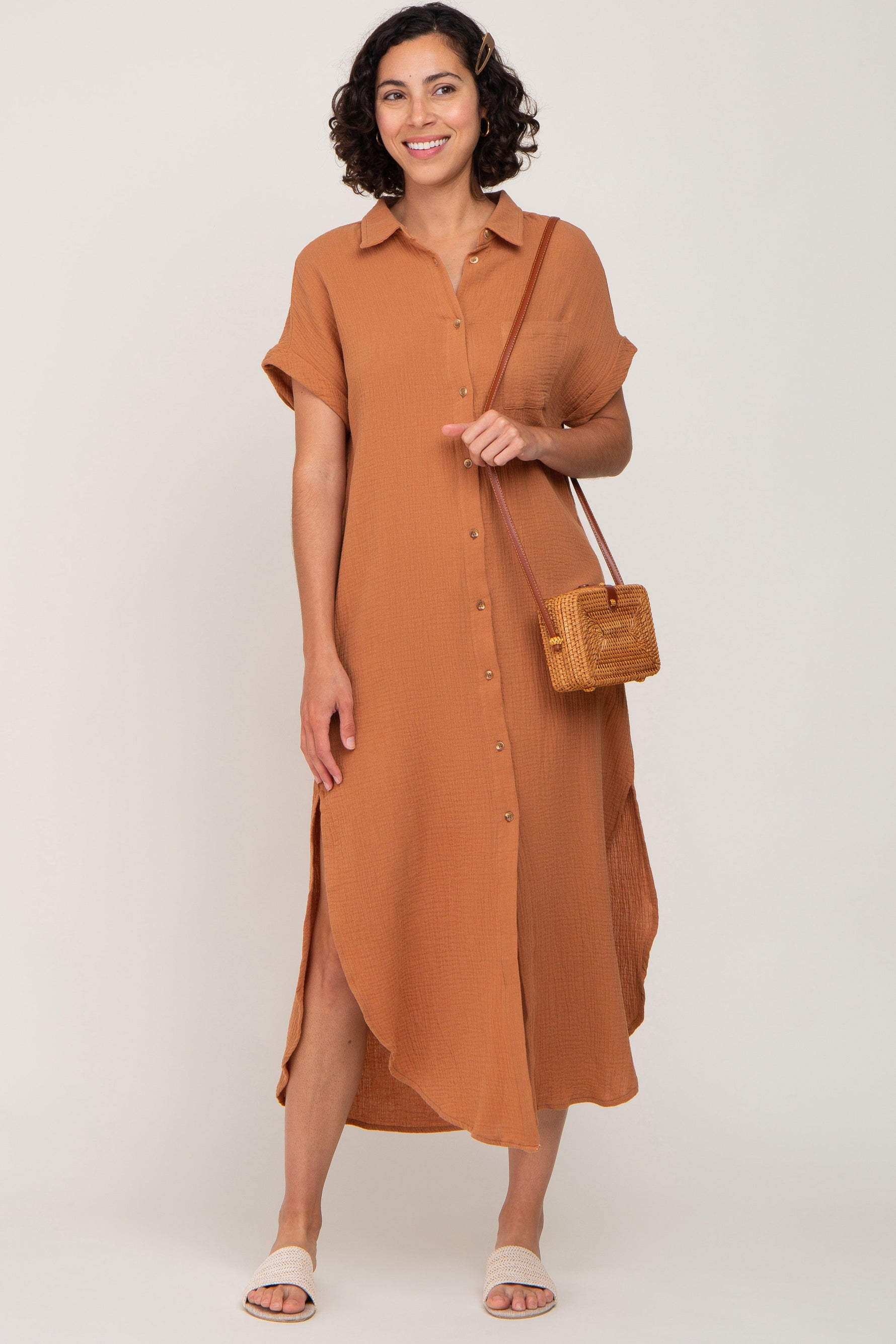 Nursing Friendly Button Down Maternity Midi Dress by PinkBlush (view 17 of 17)