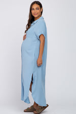 Light Blue Button Down Maternity Midi Dress by PinkBlush at Everetts Place