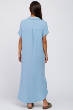 Light Blue Button Down Maternity Midi Dress by PinkBlush at Everetts Place