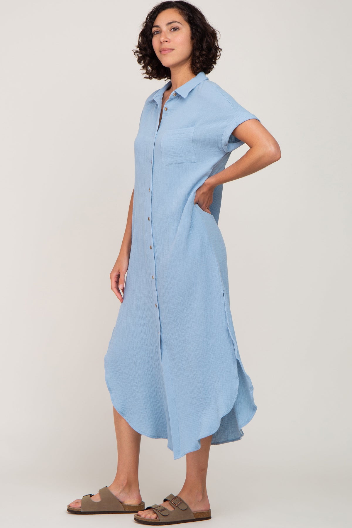 Light Blue Button Down Midi Dress by PinkBlush at Everetts Place