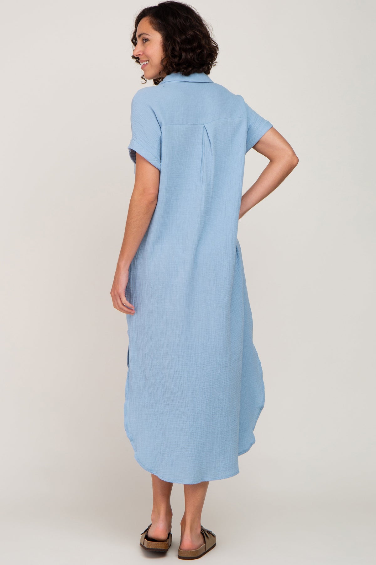 Light Blue Button Down Midi Dress by PinkBlush at Everetts Place