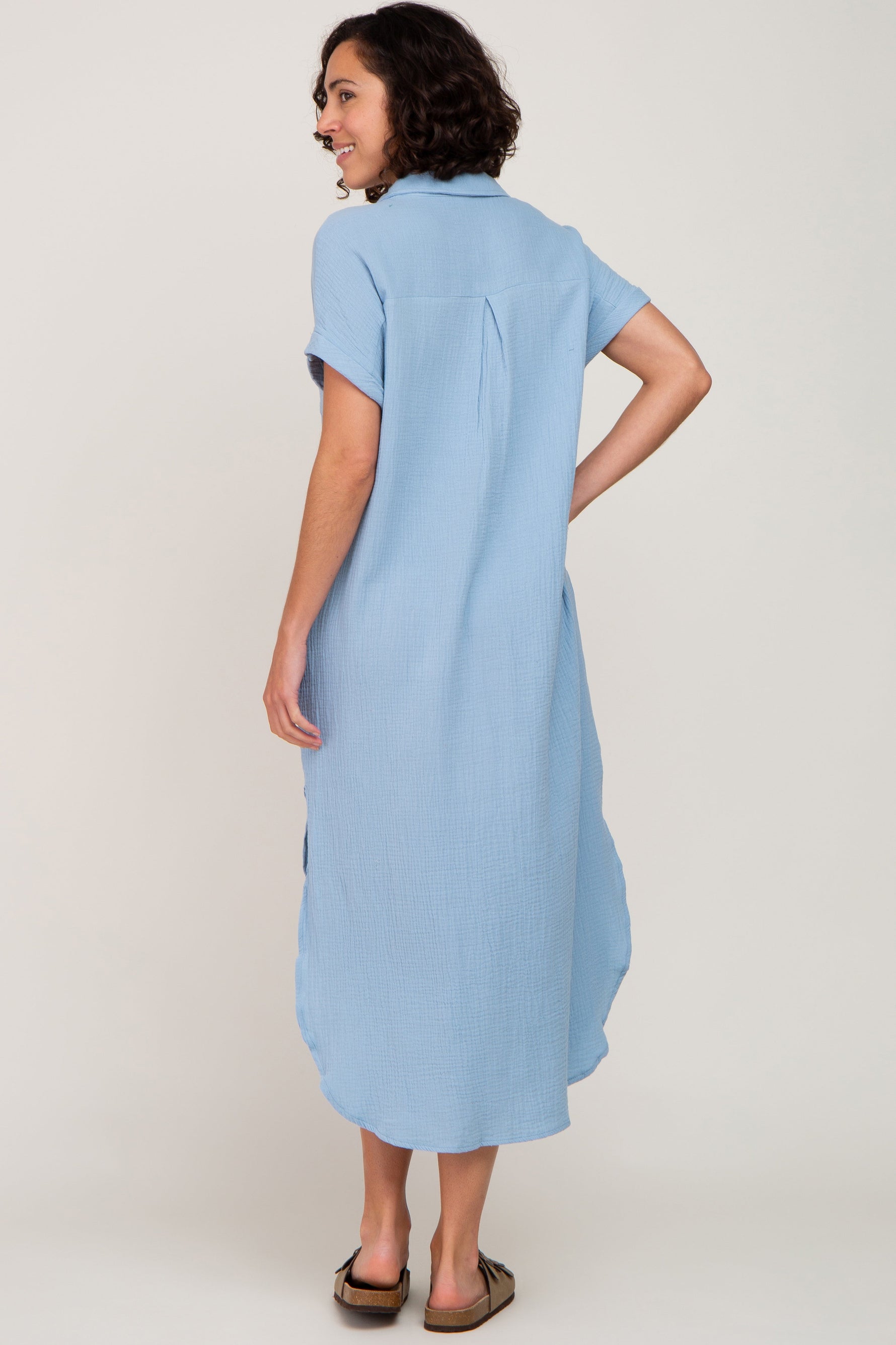 Light Blue Button Down Midi Dress by PinkBlush at Everetts Place
