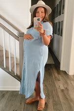 Light Blue Button Down Maternity Midi Dress by PinkBlush at Everetts Place