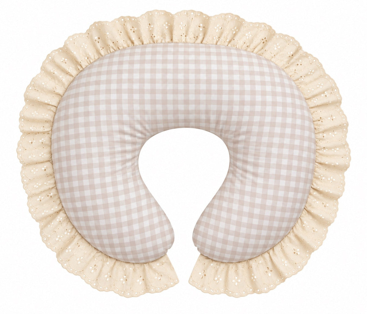 Gingham Ivory Eyelet Ruffle Original Nursing Pillow Cover by Little Mae & Co