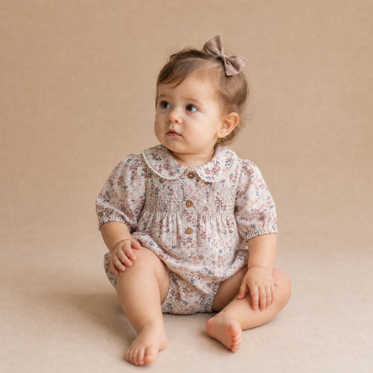Organic Smocked Long Sleeve Bubble Romper - Wild Sprig by Makemake Organics