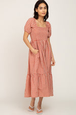Rust Gingham Smocked Midi Dress by PinkBlush at Everetts Place