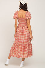 Rust Gingham Smocked Maternity Midi Dress by PinkBlush