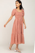 Rust Gingham Smocked Midi Dress by PinkBlush at Everetts Place