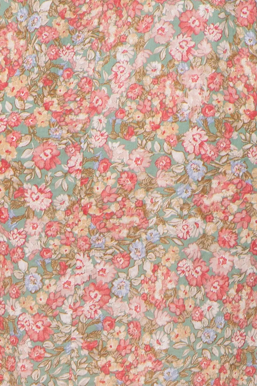 PinkBlush Light Olive Floral Plus Size Dress with Bubble Sleeves for Summer Style - Apparel & Accessories > Clothing > Dresses