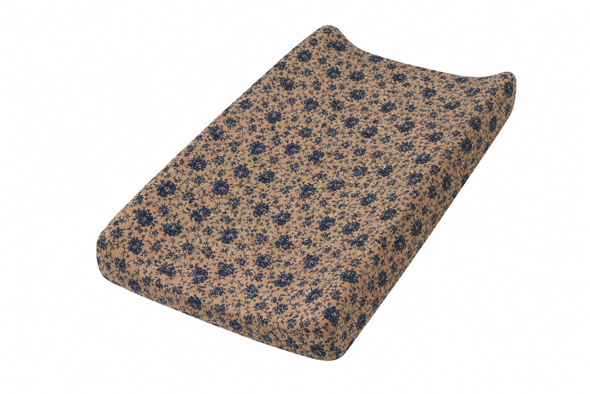 Blue Brown Rose Changing Pad Cover by Little Mae & Co
