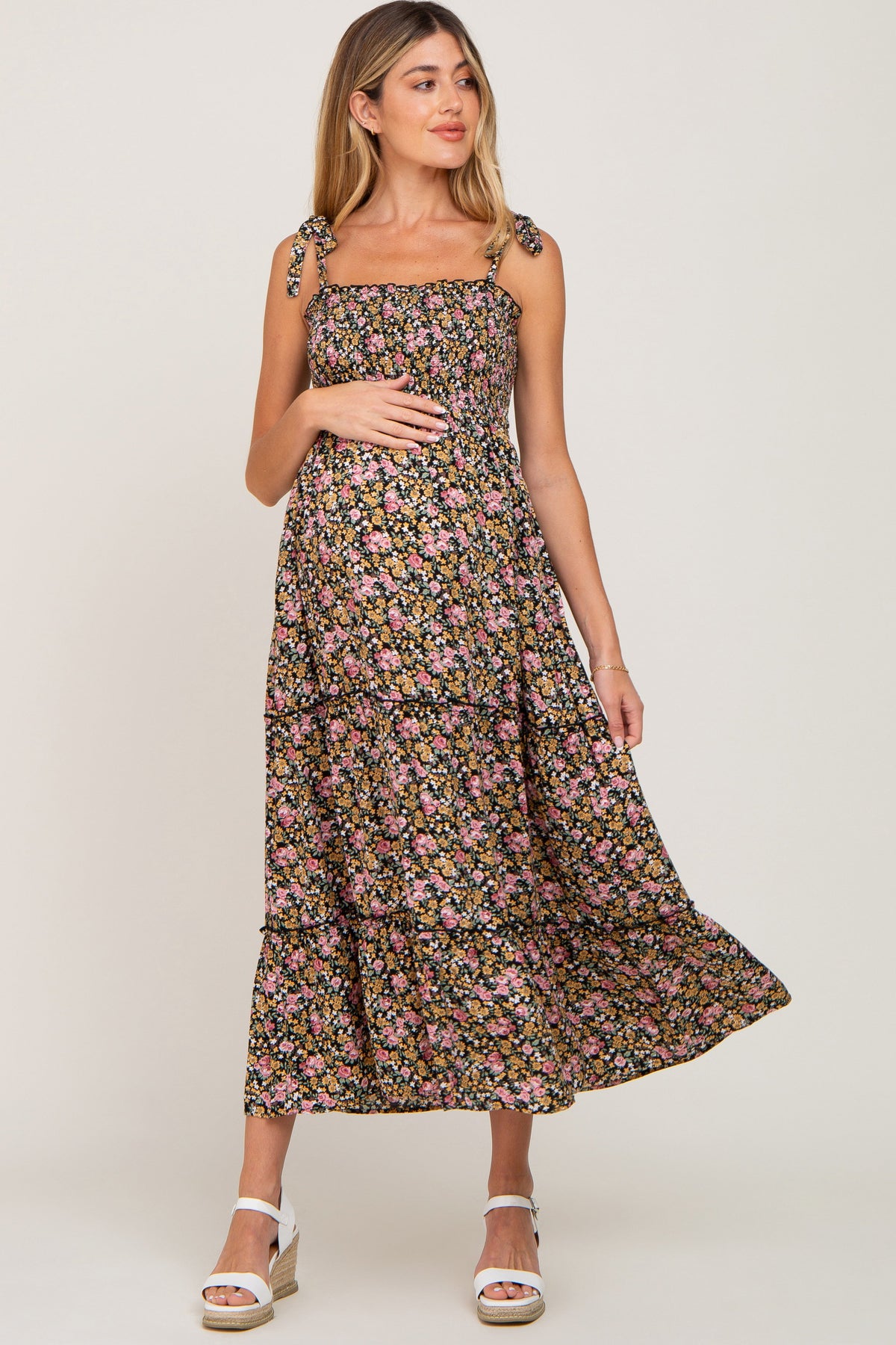 Sleeveless Tiered Maternity Maxi Dress by PinkBlush