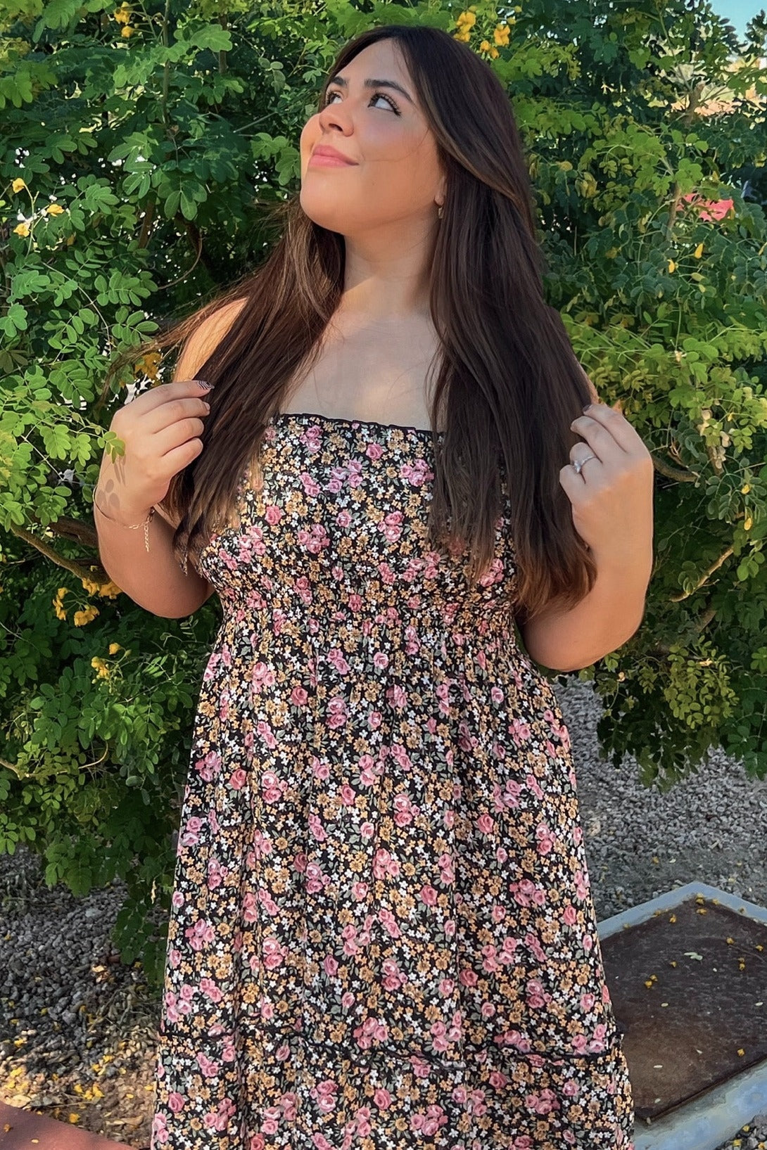 Black Multi-Color Floral Maxi Dress - Sleeveless Tiered by PinkBlush