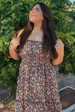 Black Multi-Color Floral Maxi Dress - Sleeveless Tiered by PinkBlush