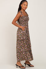 Black Multi-Color Floral Maxi Dress - Sleeveless Tiered by PinkBlush