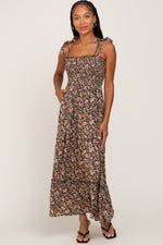 Black Multi-Color Floral Maxi Dress - Sleeveless Tiered by PinkBlush
