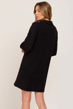 PinkBlush PinkBlush Black Waffle Knit Collared Dress with Pockets for Casual Wear - Apparel & Accessories > Clothing > Dresses
