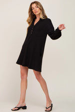 PinkBlush PinkBlush Black Waffle Knit Collared Dress with Pockets for Casual Wear - Apparel & Accessories > Clothing > Dresses