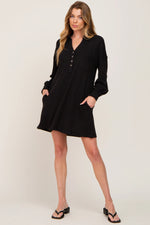 PinkBlush PinkBlush Black Waffle Knit Collared Dress with Pockets for Casual Wear - Apparel & Accessories > Clothing > Dresses