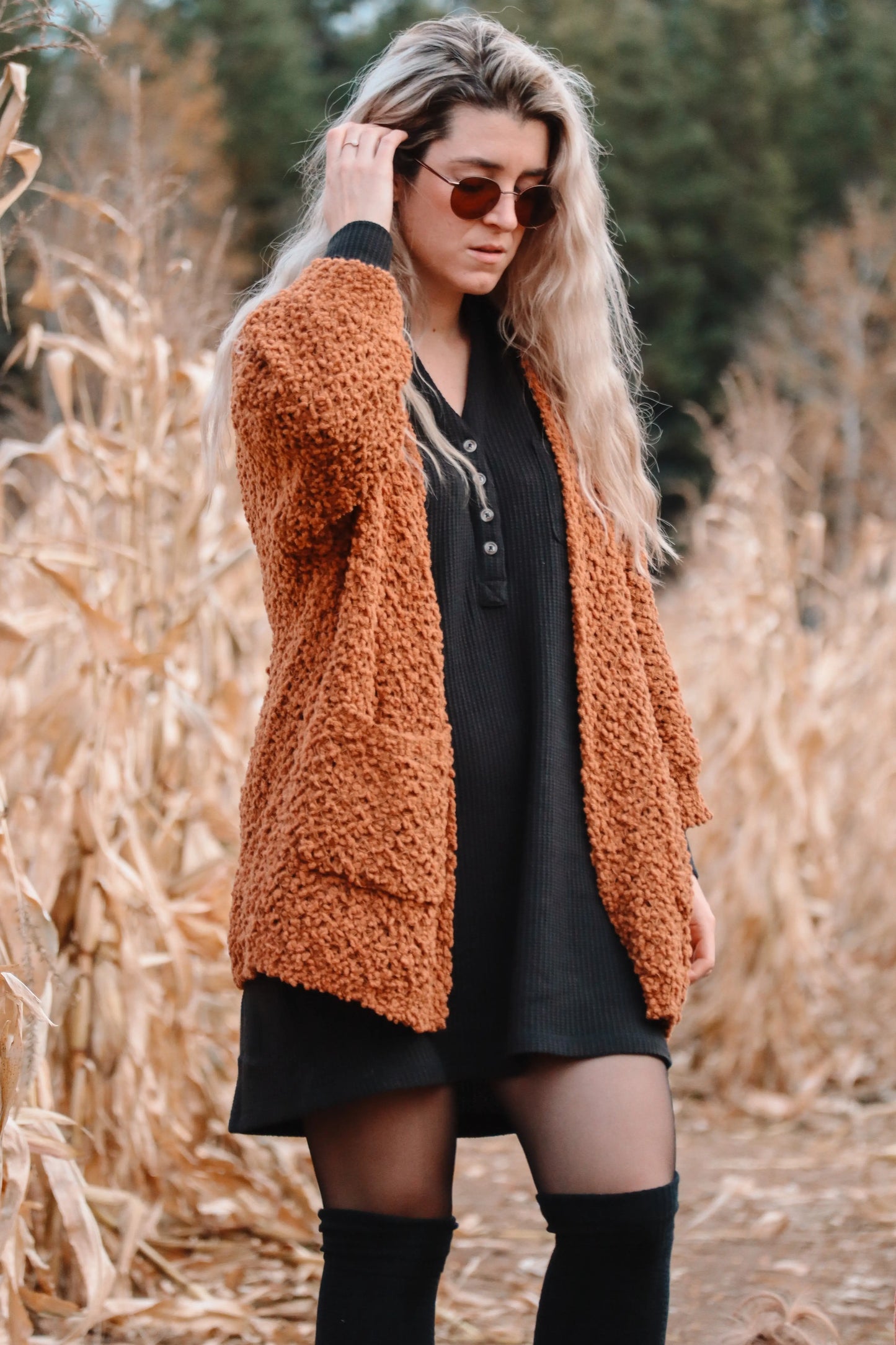 PinkBlush PinkBlush Black Waffle Knit Collared Dress with Pockets for Casual Wear - Apparel & Accessories > Clothing > Dresses