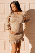 Ditsy Floral Smocked Long Sleeve Maternity Mini Dress by PinkBlush