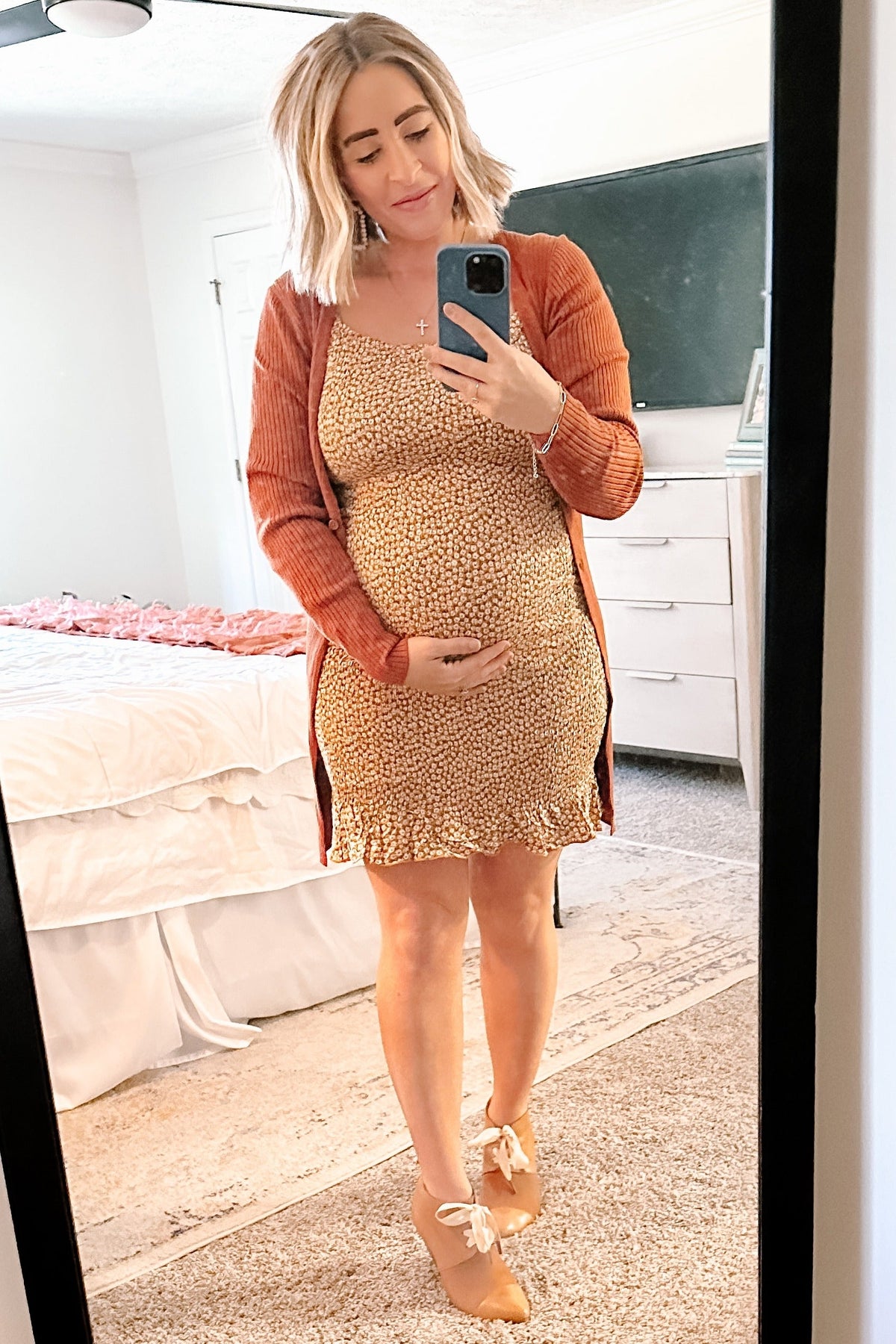 Ditsy Floral Smocked Long Sleeve Maternity Mini Dress by PinkBlush