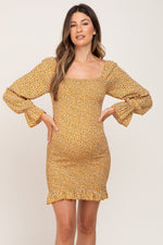 Ditsy Floral Smocked Long Sleeve Maternity Mini Dress by PinkBlush