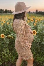 Ditsy Floral Smocked Long Sleeve Maternity Mini Dress by PinkBlush