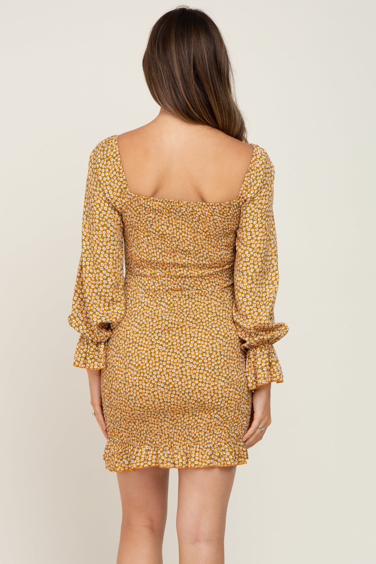 Ditsy Floral Smocked Long Sleeve Maternity Mini Dress by PinkBlush