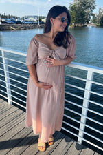 Front Tie Ruffle Sleeve Maternity Midi Dress by PinkBlush (view 7 of 14)