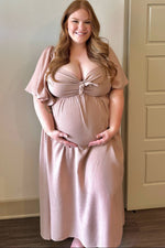 Front Tie Ruffle Sleeve Maternity Midi Dress by PinkBlush (view 8 of 14)