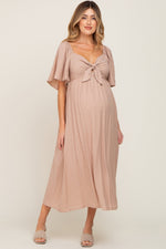 Front Tie Ruffle Sleeve Maternity Midi Dress by PinkBlush (view 1 of 14)