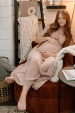 Mocha Front Tie Ruffle Sleeve Maternity Midi Dress by PinkBlush at Everetts Place