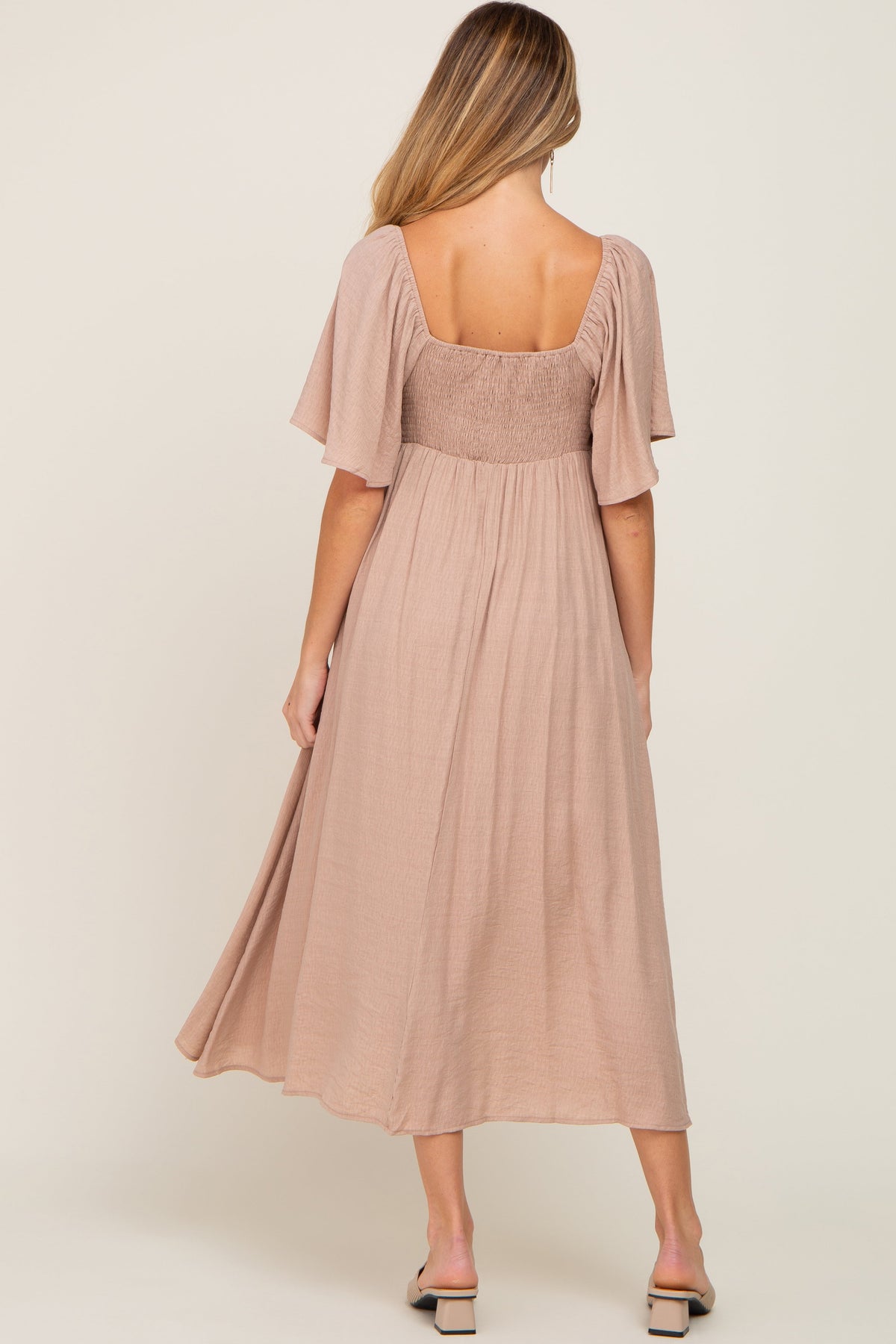 Front Tie Ruffle Sleeve Maternity Midi Dress by PinkBlush (view 3 of 14)