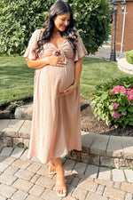 Front Tie Ruffle Sleeve Maternity Midi Dress by PinkBlush (view 5 of 14)