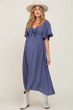 Navy Front Tie Ruffle Sleeve Maternity Midi Dress by PinkBlush at Everetts Place