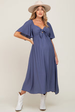 Navy Front Tie Ruffle Sleeve Maternity Midi Dress by PinkBlush at Everetts Place