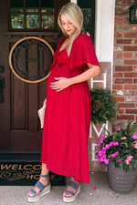 Front Tie Ruffle Sleeve Maternity Midi Dress by PinkBlush (view 7 of 8)