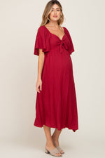 Front Tie Ruffle Sleeve Maternity Midi Dress by PinkBlush (view 2 of 8)