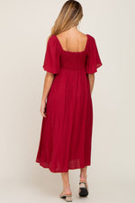 Burgundy Front Tie Ruffle Sleeve Maternity Midi Dress by PinkBlush at Everetts Place