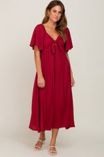 Burgundy Front Tie Ruffle Sleeve Maternity Midi Dress by PinkBlush at Everetts Place