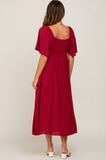 Burgundy Front Tie Ruffle Sleeve Midi Dress by PinkBlush at Everetts Place