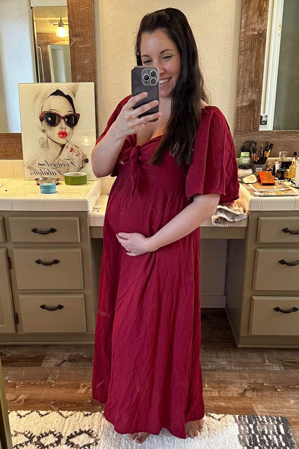 Front Tie Ruffle Sleeve Maternity Midi Dress by PinkBlush (view 5 of 8)